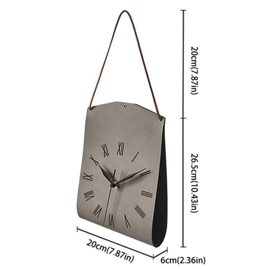 Light Brown Nordic Style PU Leather Hanging Wall Clock Vintage Industrial Design with Roman Numerals Creative Art Timepiece for Cafe Living Room and Office