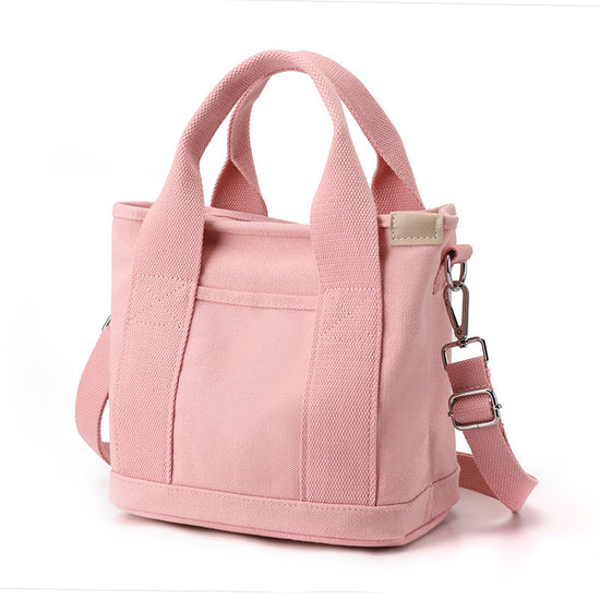 Pink Small Canvas Tote Bag Crossbody Lunch Handbag with Adjustable Strap Fits 9.7 Inch Tablet for Women Daily Work and Travel