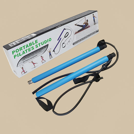 Blue Portable Pilates Bar Kit with Resistance Bands Detachable Toning Stick for Home Gym Yoga & Stretching - Durable Metal Core