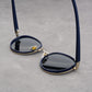 Silver Frame With Blue Rim Retro Round Sunglasses Vintage Metal & PC Frame Casual Classic Style for Men and Women - Lightweight 137mm Width