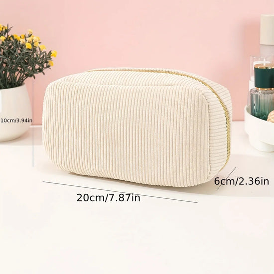 Pink Corduroy Cosmetic Bag Large Capacity 20cm Makeup Pouch for Lipstick Jewelry and Keys - Soft Portable Travel Toiletry Organiser