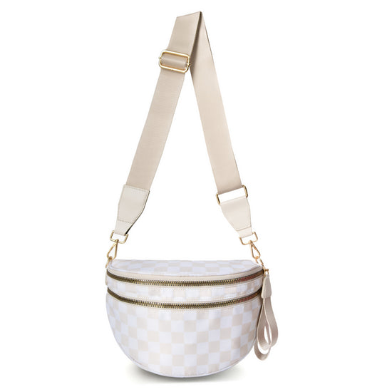 White-and-beige Checkered Pattern Women&