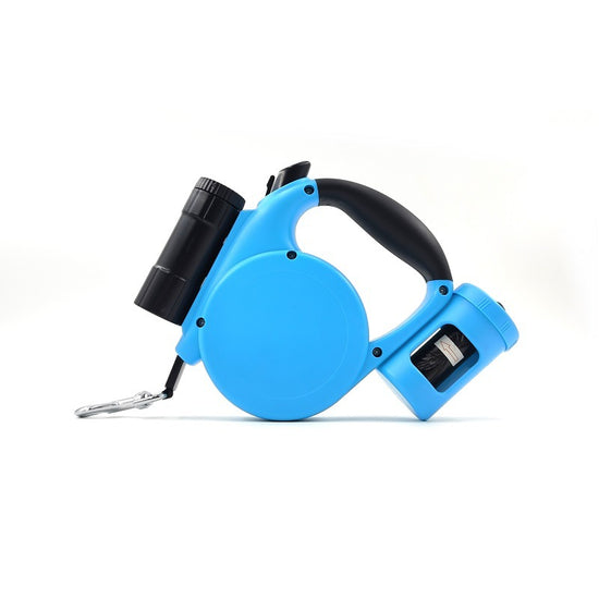 Blue 3-in-1 Retractable Dog Leash with LED Flashlight and Waste Bag Dispenser 5m Nylon Lead for Dogs up to 20kg Essential Pet Walking Gear