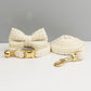L White 3 Piece Luxury Tweed Cat Collar and Leash Set with Removable Bow Tie & Bell Adjustable Neck Strap for Kittens Small Dogs Elegant Walking Gear