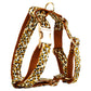 L Luxury 5 Piece Dog Harness and Collar Set Leopard Print with Leash Bow Tie & Waste Bag Holder Gold Metal Buckle Walking Gear