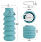 Light Blue Collapsible Silicone Water Bottle Portable Travel Sports Cup with Carabiner Clip Foldable Design for Camping Hiking & Gym Teal