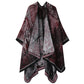 Faux Cashmere Shawl (Qingming Scroll Print) - Black Red, 160*135cm