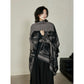 Faux Cashmere Shawl (Qingming Scroll Print) - Black Red, 160*135cm