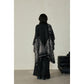 Faux Cashmere Shawl (Qingming Scroll Print) - Black Gray, 160*135cm