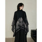 Faux Cashmere Shawl (Qingming Scroll Print) - Black Gray, 160*135cm