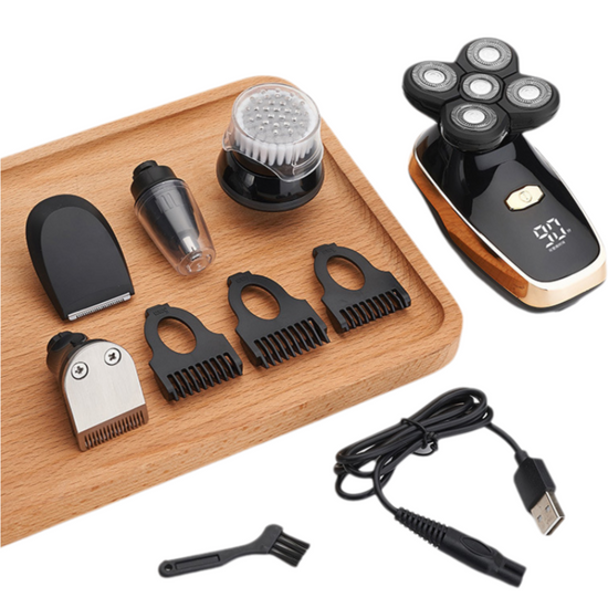 Black 5-in-1 Head Shaver & Grooming Kit - USB Charge