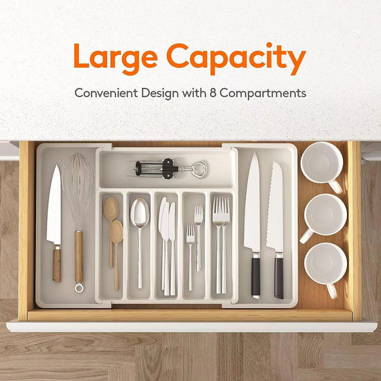White Adjustable Cutlery Tray (33-57cm)