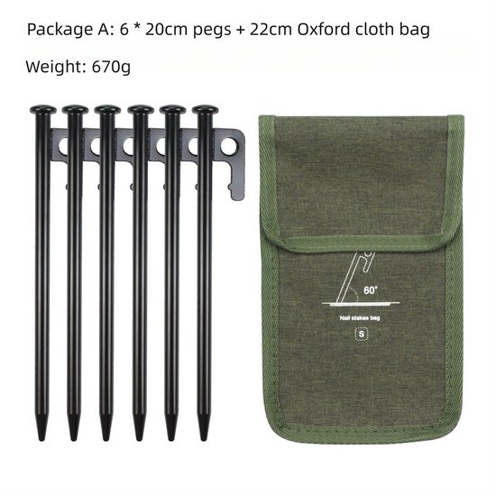 2pc Heavy-Duty 20cm Tent Stakes Kit (6 Pegs /pc) with Carry Bag