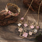 Geometric Inlay Earrings Necklace Bracelet Jewelry Set × 2 – Light Green & Pink