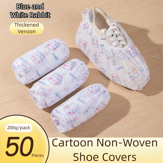 50 Pieces Thickened Non-Woven Disposable Shoe Covers (Blue Rabbit) – Universal Fit (EU Size 34-45) for Guests & Floor Protection