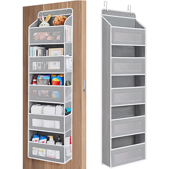 5-Tier Grey Over The Door Organizer – Heavy-Duty Hanging Storage (15.7in x 5.5in) with Anti-Tilt Design for Nursery, Pantry & Dorm