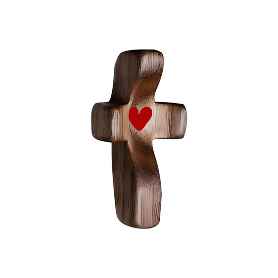 Set of 5 Red Peachwood Heart Cross – Multi-functional Spiritual Symbols for Home and Office, Religious, Ornaments Mini