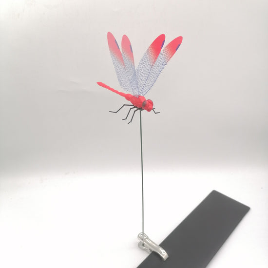 6-Pieces Red Small Garden Dragonfly Clips – 3D Colorful Insect Decoration, Outdoor Metal Stake Ornament, Patio & Plant Accessories