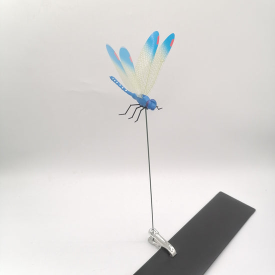 6-Pieces Blue Small Garden Dragonfly Clips – 3D Colorful Insect Decoration, Outdoor Metal Stake Ornament, Patio & Plant Accessories