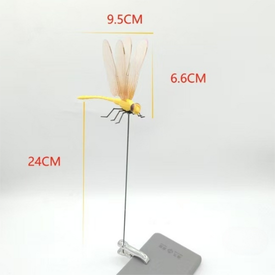 6-Pieces Yellow Small Garden Dragonfly Clips – 3D Colorful Insect Decoration, Outdoor Metal Stake Ornament, Patio & Plant Accessories