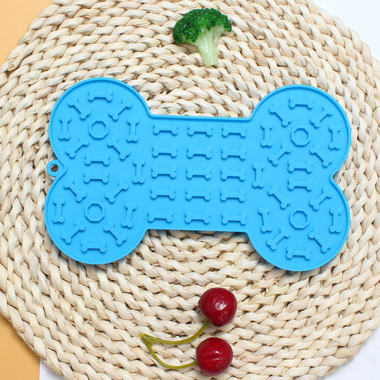 2-Pack Blue Food Grade Silicone Dog Lick Mat - Bone Shape Slow Feeder for Anxiety Relief, Training & Bath Time - Non-Slip Suction Cups