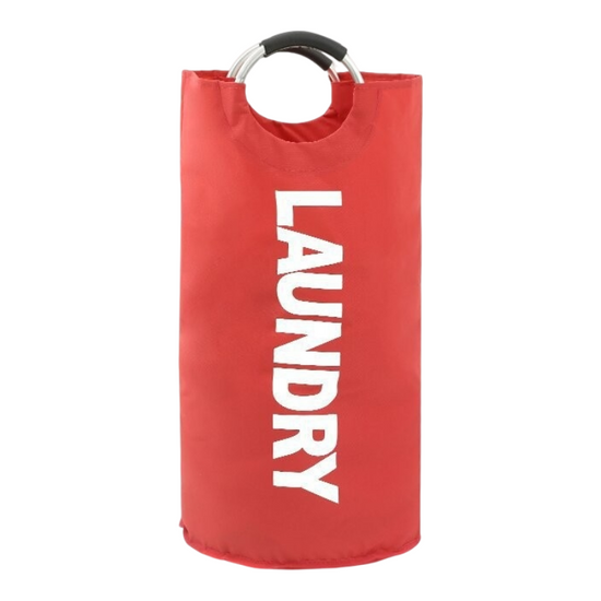 Red Oxford Fabric Large-capacity Foldable Dirty Clothes Basket (38×72CM) - With Waterproof Coating & Aluminum Carry Handles For Laundry Room Dorm
