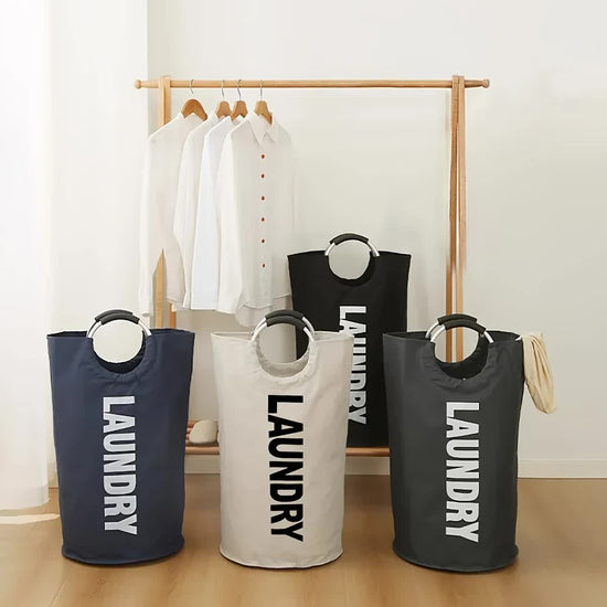 Red Oxford Fabric Large-capacity Foldable Dirty Clothes Basket (38×72CM) - With Waterproof Coating & Aluminum Carry Handles For Laundry Room Dorm