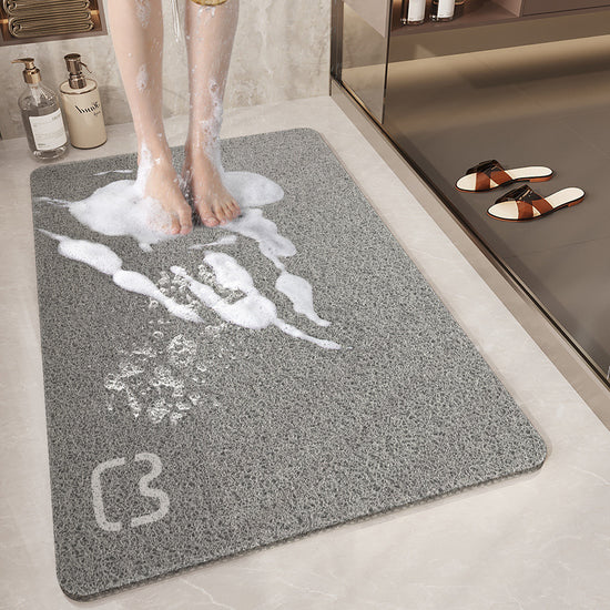Grey Cat Head Design Loofah Texture Shower Mat (40x60cm) - Non-Slip PVC Bathroom Floor Mat with Drainage, Quick-Dry, Anti-Mould