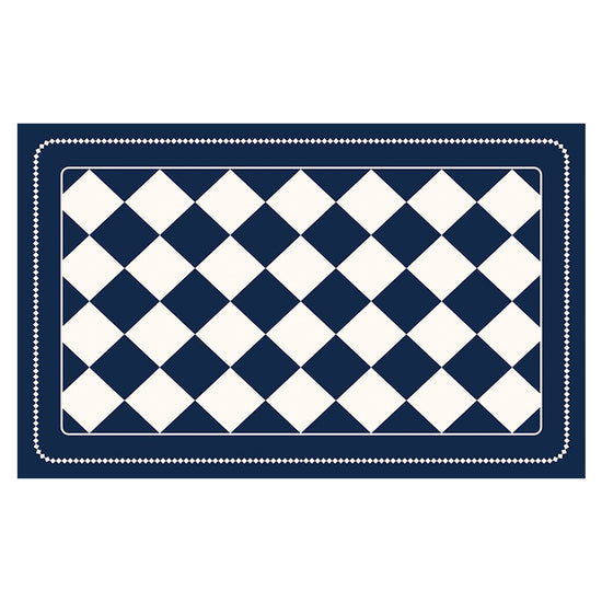 Dark Blue Checkered Design Loofah Texture Shower Mat (40x60cm) - Non-Slip PVC Bathroom Floor Mat, Quick-Draining, Anti-Mould & Massage Pad