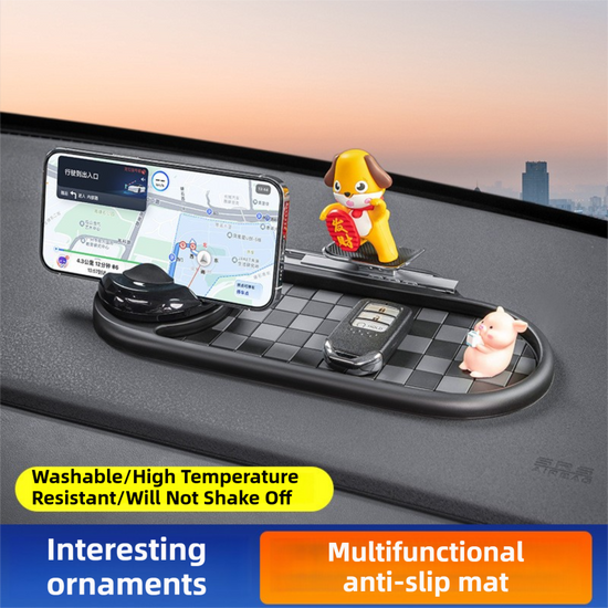 3-in-1 Cute dog Car Dashboard PVC Anti-Slip Mat - 360° Phone Holder & Magnetic Parking Plate, Washable, Non-Marking Grip
