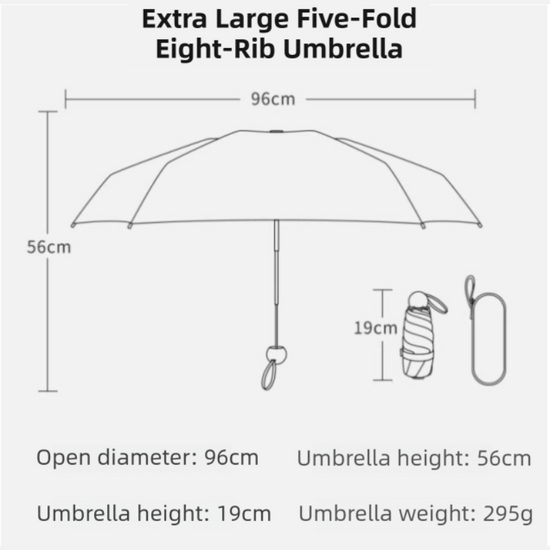 2-Pack White Ultra-Compact 5-Fold Waterproof All-Weather Umbrella for Women - Heart Pattern, Black Glue UV Protection, 8-Rib Frame,  Portable Capsule Parasol