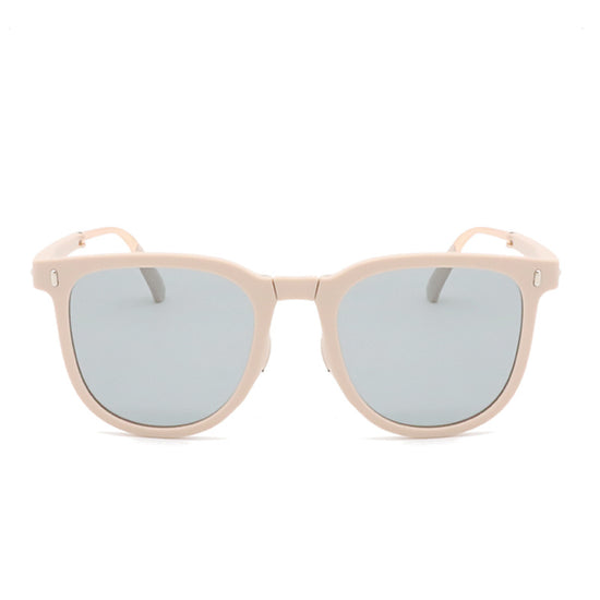 Ultra-Light Foldable TR Sunglasses for Women with Storage Bag - 15° Adjustable Temples & Premium Hinges, UV Protection (White Frame/Grey Lenses)