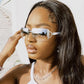 Y2K Rimless Butterfly UV400 Sunglasses for Women(Leopard/Brown) - Bling Rhinestone Square Frameless, Sweet & Cool Fashion