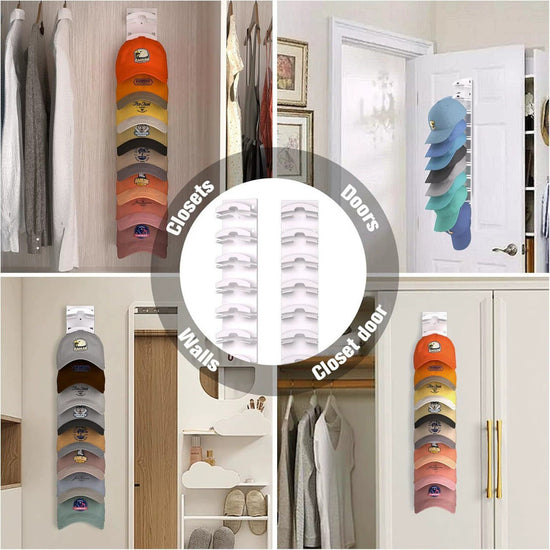 2-Pack 10-Tier Black Wall-Mounted Hat Rack with Installation Accessories - Space-Saving Plastic Baseball Cap and Other Hat Organizers