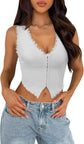 2-Pack White French Vintage Lace Splice Camisole(S Size) - Slim Fit Halter Top with Back Detail and Button Placket
