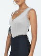 2-Pack White French Vintage Lace Splice Camisole(L Size) - Slim Fit Halter Top with Back Detail and Button Placket
