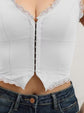2-Pack White French Vintage Lace Splice Camisole(2XL Size) - Slim Fit Halter Top with Back Detail and Button Placket
