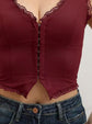 2-Pack Red French Vintage Lace Splice Camisole(L Size) - Slim Fit Halter Top with Back Detail and Button Placket