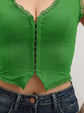 2-Pack Green French Vintage Lace Splice Camisole(S Size) - Slim Fit Halter Top with Back Detail and Button Placket