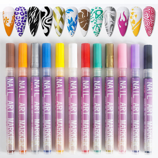 12-Color Acrylic Nail Art Marker Pen Set - Waterproof and Quick Drying, DIY Beauty Nail and Artistic Graffiti Pens