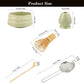 Green Ceremony 4-Piece Matcha Ceramic Tool Set - Gift Box with Whisk (Chasen), Whisk Holder (Chasen Kuse-Naoshi), Bowl, and Scoop