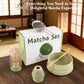 White Ceremony 4-Piece Matcha Ceramic Tool Set - Gift Box with Whisk (Chasen), Whisk Holder (Chasen Kuse-Naoshi), Bowl, and Scoop