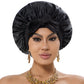 2-Pack Brown Satin Bonnet with Wide Band and Bow Tie - Hair Care Sleep Cap and Turban for Women