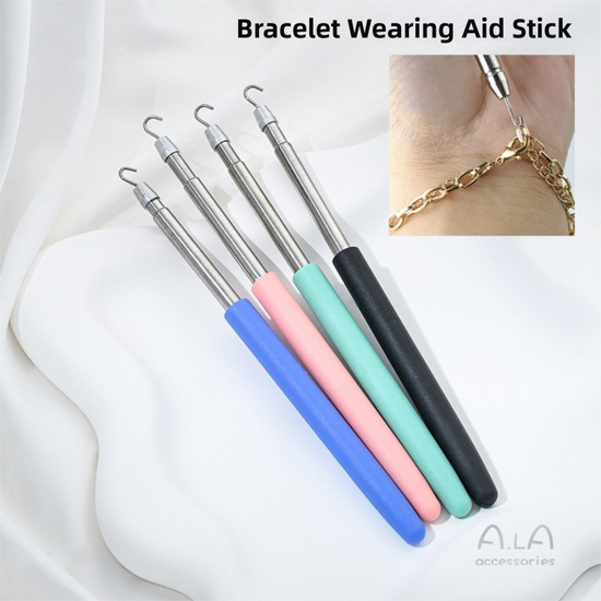 2-Pack Blue Jewelry Fastener Helper Tool - Quick Bracelet & Fine Chain Wearer Aid With Telescopic Titanium Steel Hook