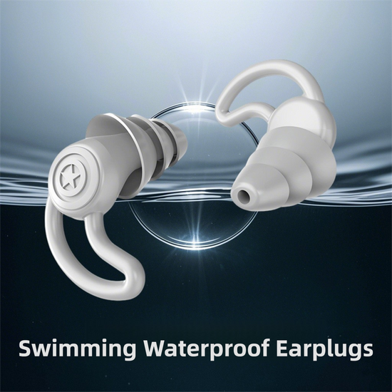 2-Pairs Grey Noise Reduction Silicone Ear Plugs for Swimming, Sleep, and Study - Waterproof Reusable Sound Blocking Earplugs