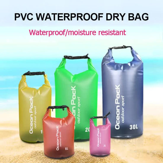 Blue 10L PVC Waterproof Swimming Bag Bonus with Waterproof Phone Pouch - Roll-Top Floating Dry Gear Bags for Beach, Kayaking & Outdoor Sports