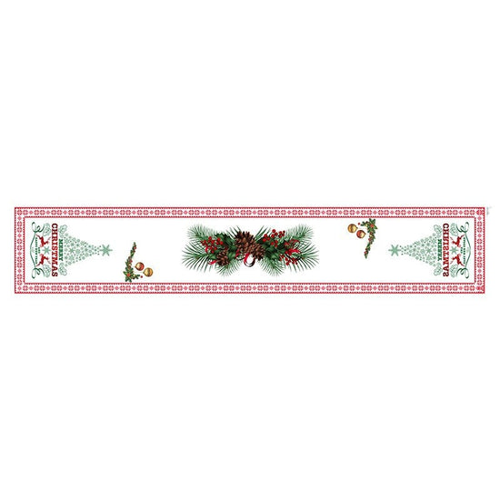 Style-1 New Year & Christmas Table Runner(33 x 180 CM) - Festive Linen Tablecloth, Digital Print Christmas Decor