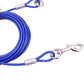 Blue Heavy-Duty Steel Wire Dual-Head Dog Tie-Out Cable Leash(5mm x 10m - 33ft) - with Dual Swivel Hooks for Tethers and Double Dog Walking