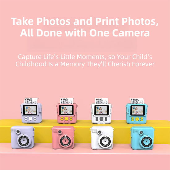 Pink ABS-681 Portable Kids Mini Digital Polaroid with 32GB Card,  3 Rolls Printing Paper & 6 Color Pens - Instant Print Thermal Photo Printer for DIY Fun