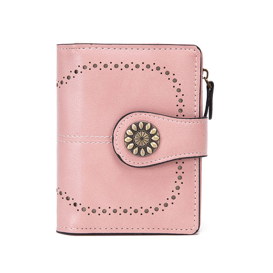 Pink Korean Style Cutout Compact PU Leather Wallet - Women&
